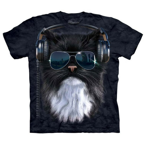100% Cotton Funny T-Shirt for Men Graphic Cool Cat Long Sleeve T Shirt 